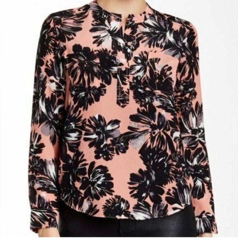 Rebecca Taylor Silk Split Wood Rose Blouse